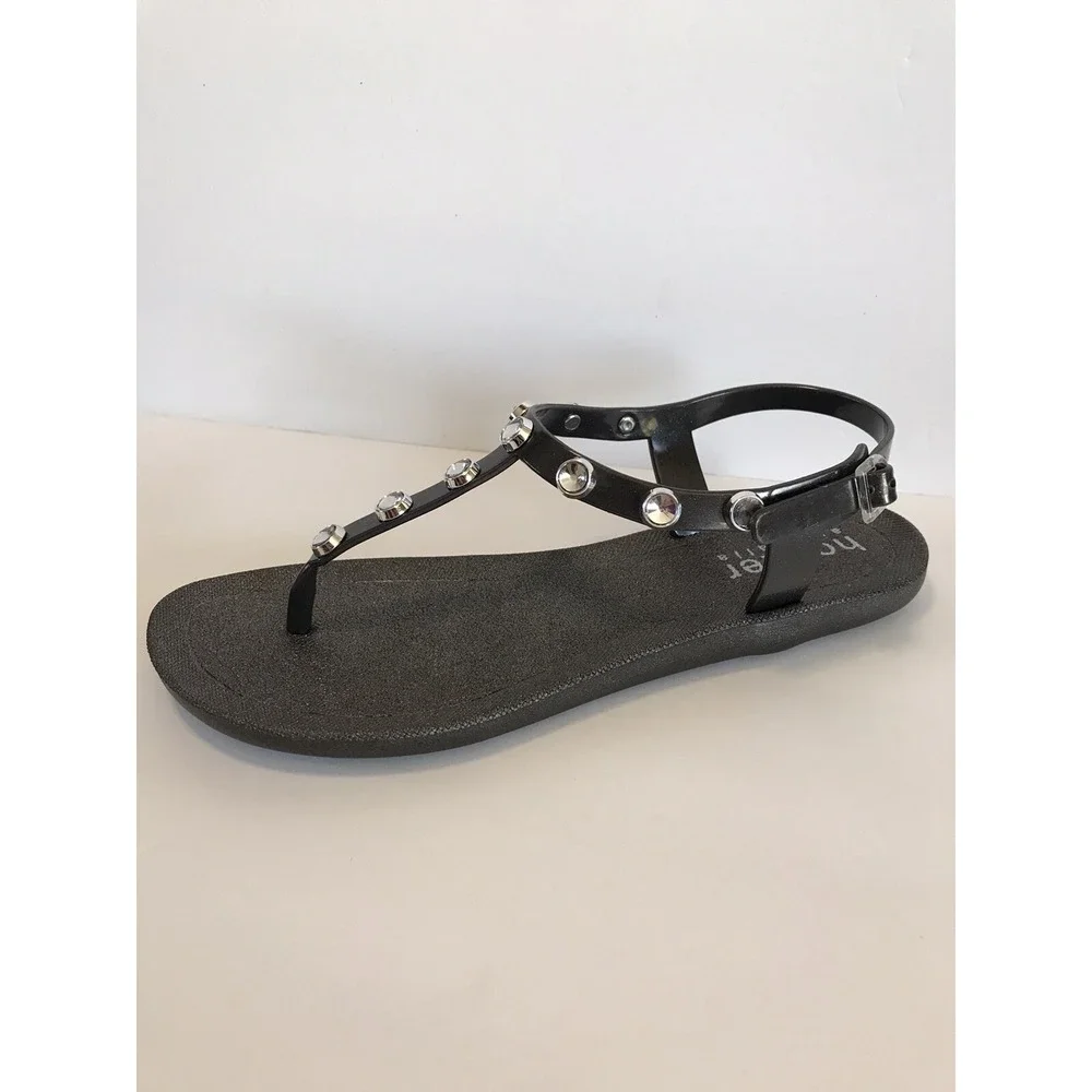black‎ sandal flats with studs women's 7